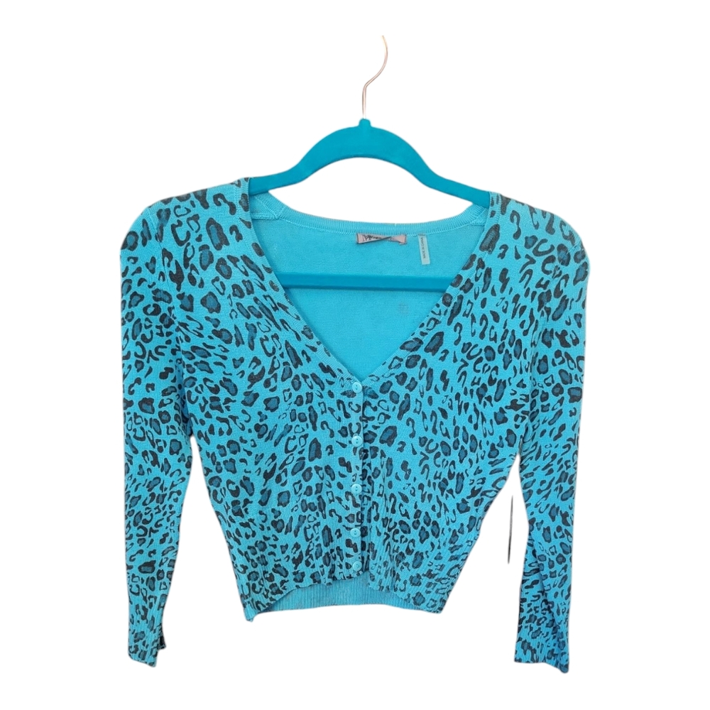 MAK | 2000's Vibe Blue Crop Cardigan with Animal Print